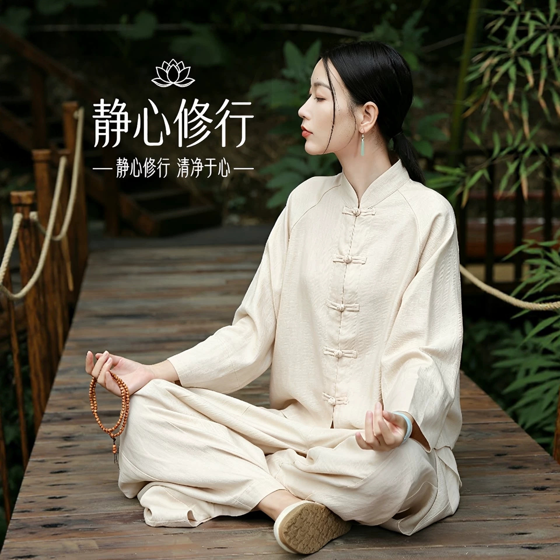 High-end Zen clothing for women, Chinese-style Tencel linen suit, Zen-inspired Buddhist high-end women's attire for practitioners and laypersons