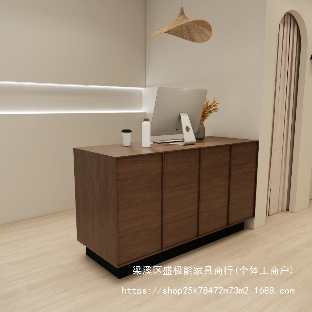 Small Women's Clothing Store Cash Register Counter, Simple Modern Yoga Studio Bar Table, Walnut Wood Front Desk, Hotel Counter