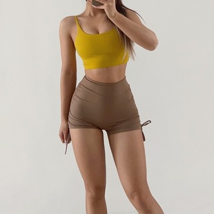 Powder Dressing Sexy Drawstring Sports Shorts Women's High Waist Running Hip Lifting Yoga Tight Yoga Anti-walking Fitness Pants