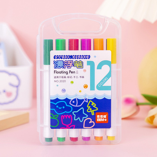 Wholesale water floating pens, children's water painting color painting pens, 12-color boxed erasable water-based whiteboard pens
