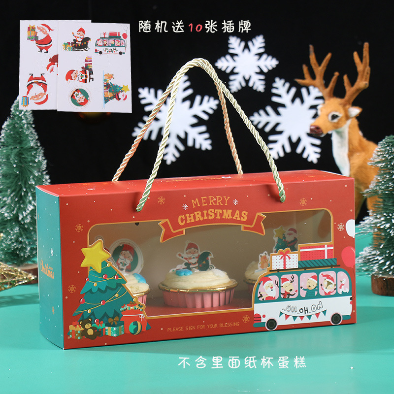 Navidad 3 piezas de cuerda taza de papel caja de pastel ventana transparente Muffin Box Navidad Apple embalaje Embalaje para hornear