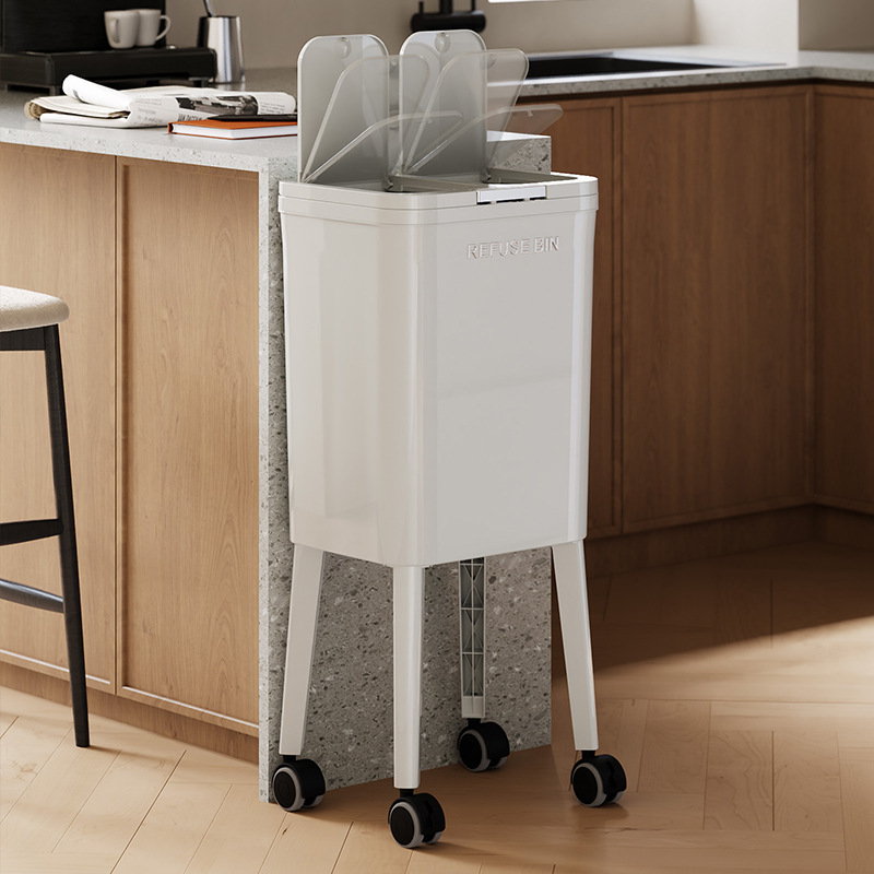 No Bending over Tall Simple Trash Can with Large Capacity, Thickened, Movable with Wheels for Living Room and Kitchen Waste Sorting and Cleaning