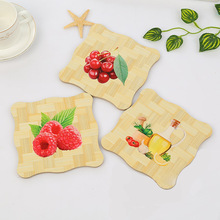 印花碗墊 家用隔熱墊竹質印花餐桌墊加厚碗墊杯墊菜墊防油墊批發