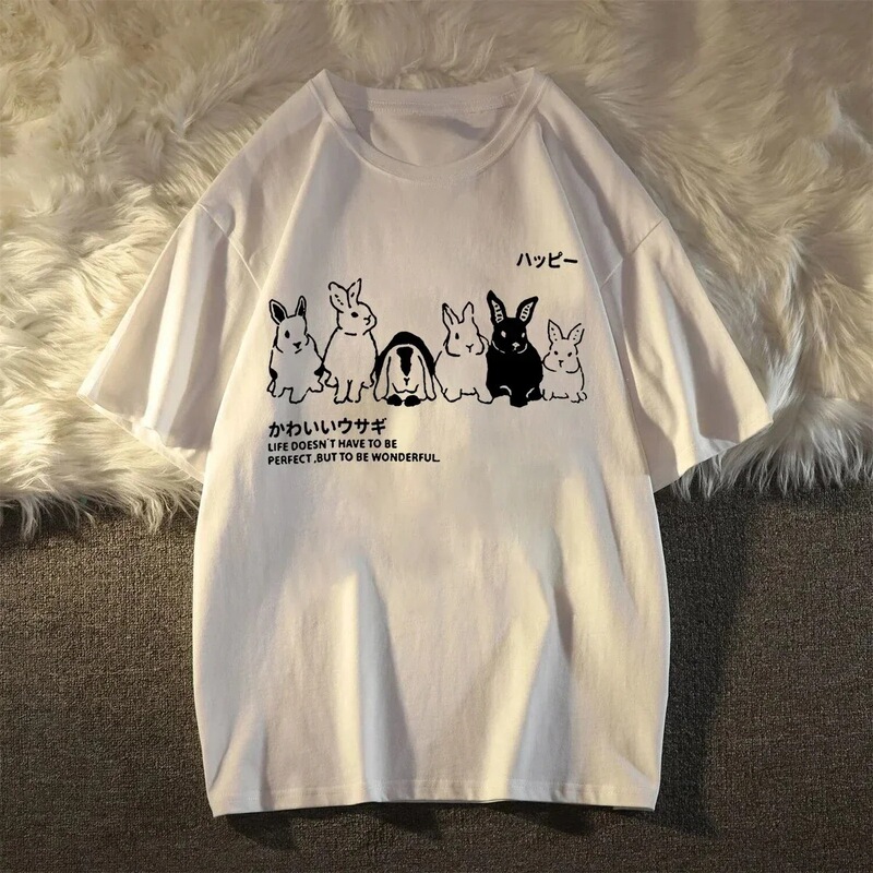 Easter Japanese Cute Rabbit Pattern Women's Summer Short-Sleeve Shirt Summer Casual Streetwear for Women