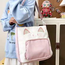 学院风补课袋新款日系清新甜美可爱小猫咪吧唧痛包少女轻便单肩包