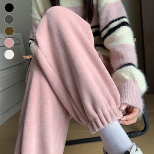 Pink Velvet Sweatpants for Women in Autumn and Winter, Thickeneded Outer Cotton Pants, Polar Fleece Warm Pants for Small People, Leggings Sweatpants