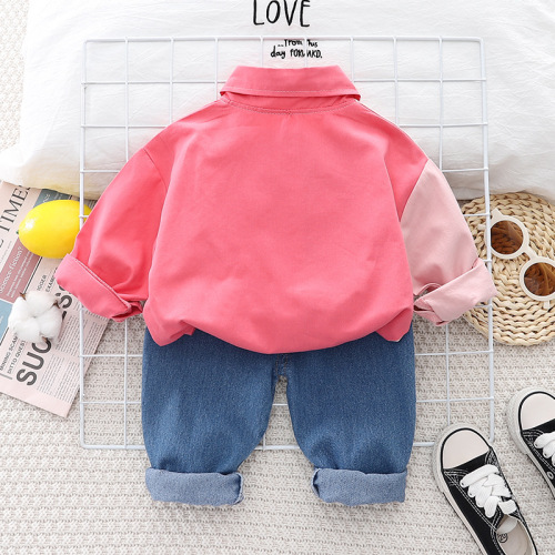 Girls' Spring and Autumn Suit Little Girl Baby Cartoon Rabbit Shirt Jeans Two-piece Set Infant and Toddler Fashion Western Style