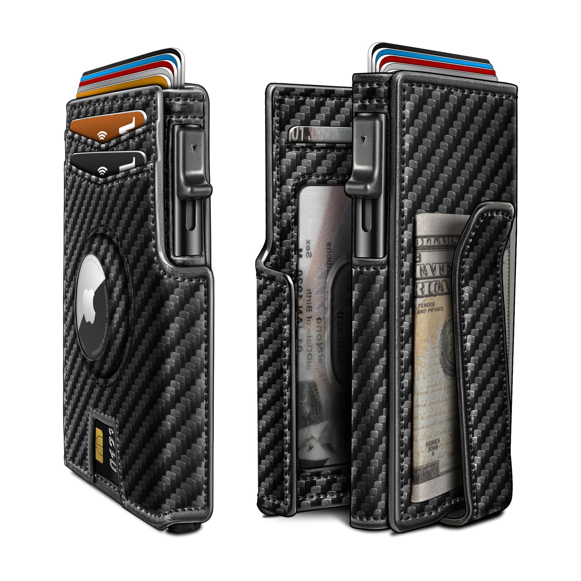 Monedero de rastreo transfronterizo de airtag de hombre multi-tarjeta de fibra de carbono cartera de tarjetas de cartera antirrobo de cepillo de cuero de hombre