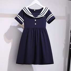 女童连衣裙夏季新款韩版洋气海军领裙子中大儿童装学生网红公主裙