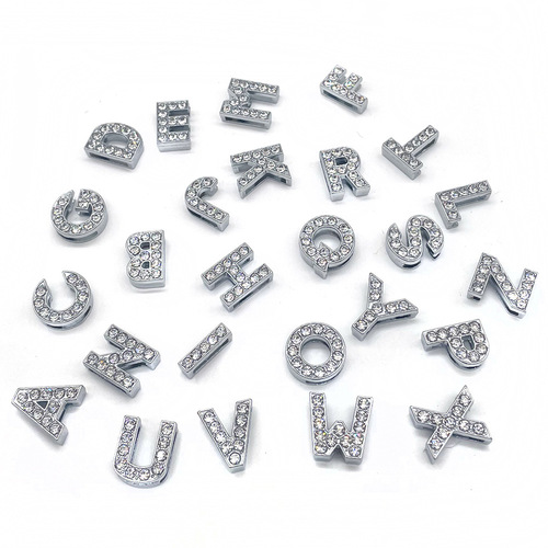 Crystal Diamond Alloy Letter Croc Shoe Shoe Buckle Shoe Flower Silver Letter Cross-Border Amazon Croc Shoe Decorative Buckle