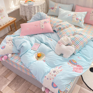 Cute Kidsren's Pure Cotton Four-Piece Set 100 Three-Piece Ins Style Bed Bed Sheets Quilt Cover Bed Bed Sheets Bedding Spring & Fall
