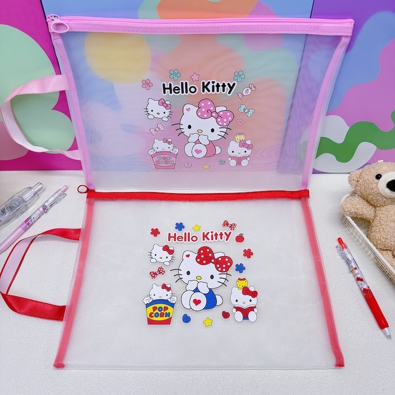 A4 나일론 메쉬 지퍼 파일백 KT 고양이 캐릭터 학생 문구 수납 자료가방