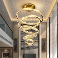 复式楼别墅客厅灯中空楼梯间大吊灯简约现代轻奢公寓挑高水晶灯具