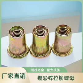 平头彩锌拉铆螺母M3m4M5M6M8M10M12半/全六角小沉头竖纹拉母螺帽