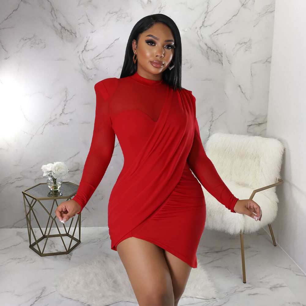 Women Mesh Stitching See-through Patch Waist Dress 22 Women Mesh Stitching See-through Patch Waist Dress