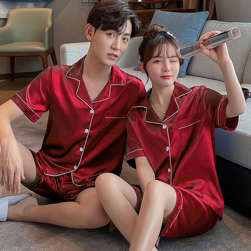 Pajamas de pareja de hielo de verano de mangas largas damas cardigan casuales sueltos primavera y otoño hombres de mediana edad ropa para el hogar grande