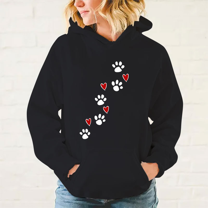 New Dog Paw Printed Hooded Sweatshirt Autumn Winter Women Me