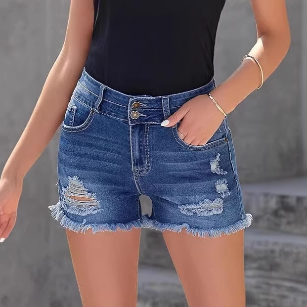 Tumu Cross-Border Exclusive Supply for Independent Sites and Amazon 2026 New Foreign Trade European and American Spring/Summer Mid-Waist Denim Shorts for Women