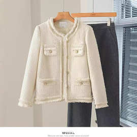 小香风粗花呢2025年外套女新款加厚短款圆领羽绒服秋冬季款宽松衣