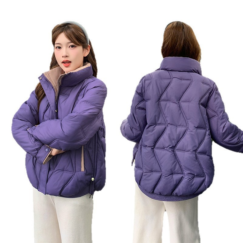 2025 moda de mujer nueva chaqueta de algodón de pluma corta ligera y delgada chaqueta de algodón de invierno de estilo exterior cuello de altura delgado abrigo grueso