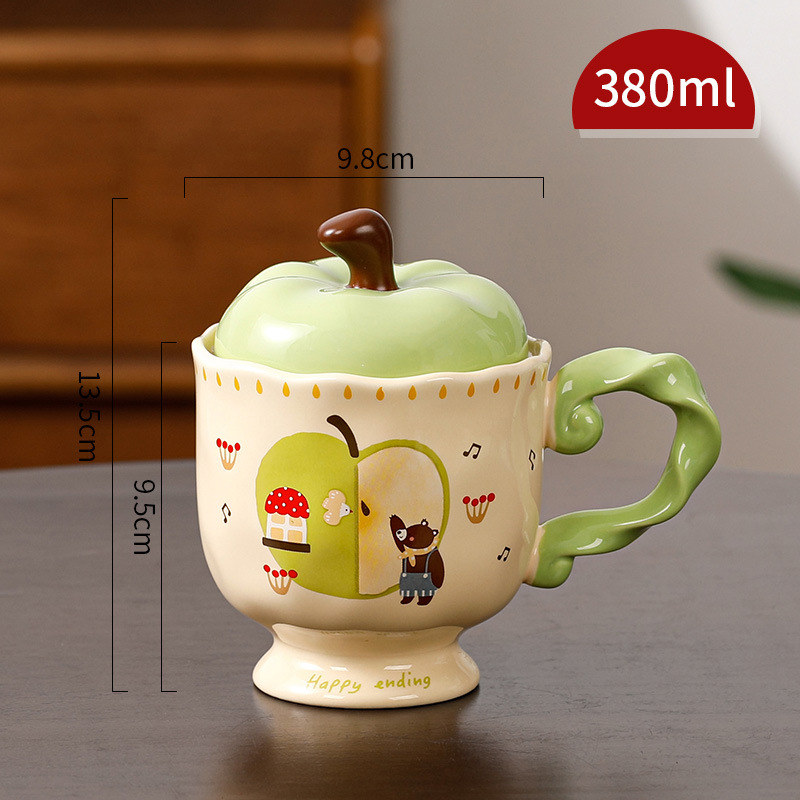 Hermosas tazas de manzana con tapa tazas de cerámica regalo de mano taza de agua de oficina taza de café de alto valor de Navidad