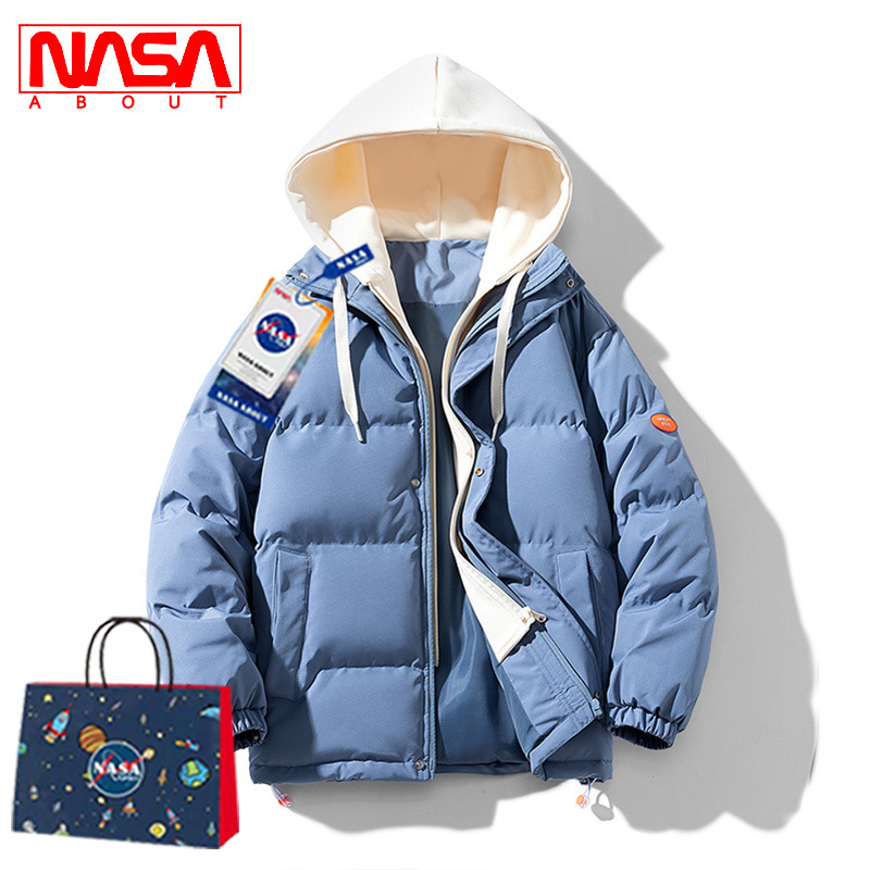 Abrigo acolchado de algodón de la NASA para hombre falso de dos piezas abrigo con capucha de la marca de moda japonesa Abrigo con capucha de los hombres transfronterizos sueltos más tamaño Abrigo acolchado de algodón engrosado chaqueta acolchada de algodón