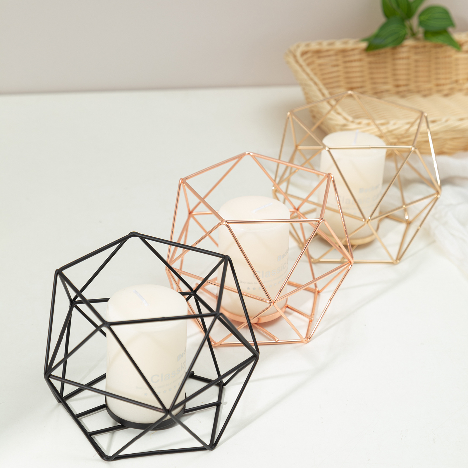 跨境多边形铁艺香薰蜡烛容器简约几何高级感烛台蜡烛台装饰摆件