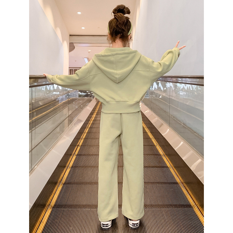 Kinder kleidung, mädchen herbst mode set, große langarm kapuzen jacke, gerade bein hosen, kinder_voghion.com