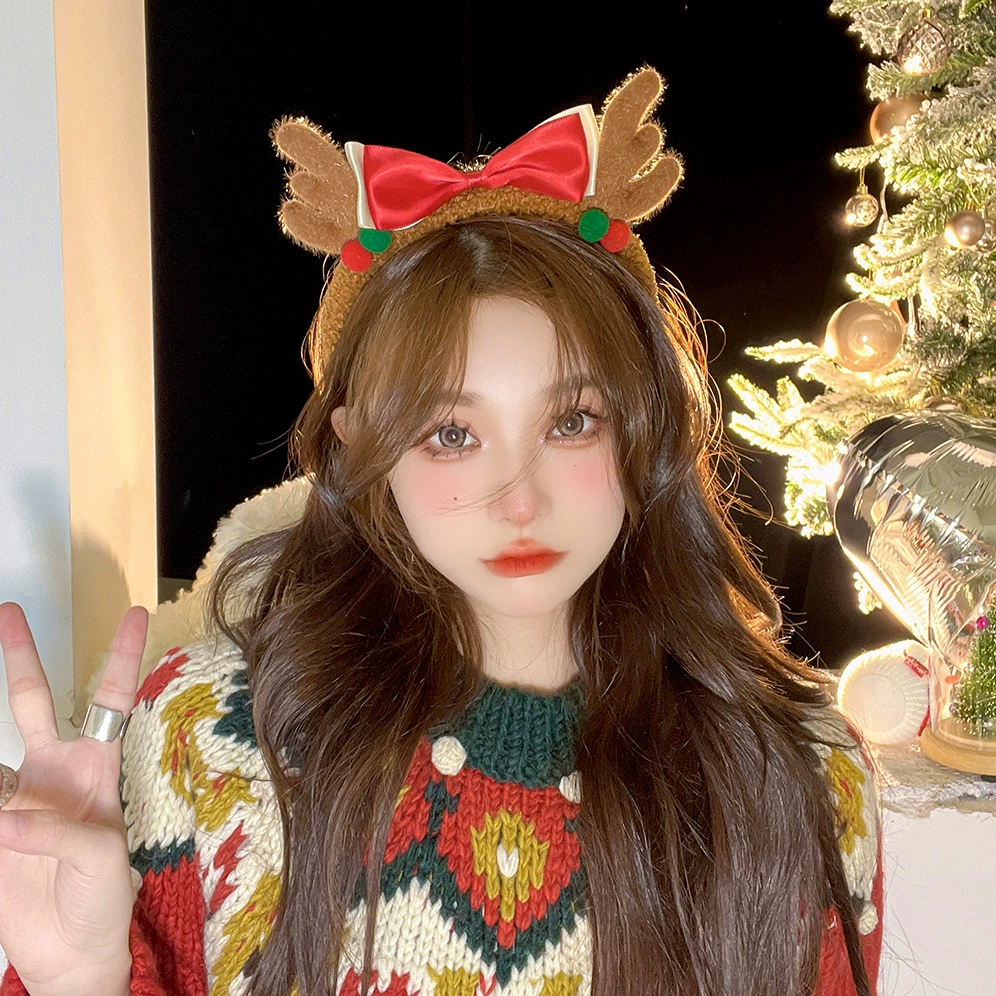Рождественский мультяшный ободок с бантом, милый аксессуар для волос, заколки для фотосессий и умывания лица