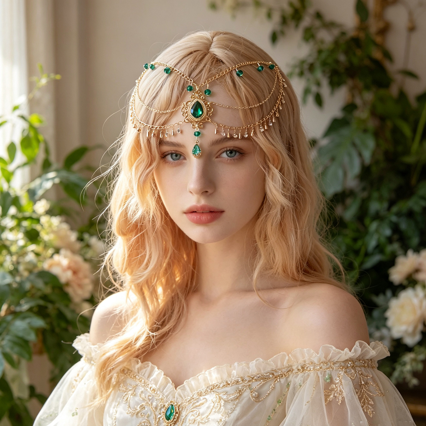 Princess Jasmine Eyebrow Pendant Exotic Style Elf Forehead Chain Western Dance Girl Headdress Ancient Forehead Headdress Photo Studio Photo Headdress for Women