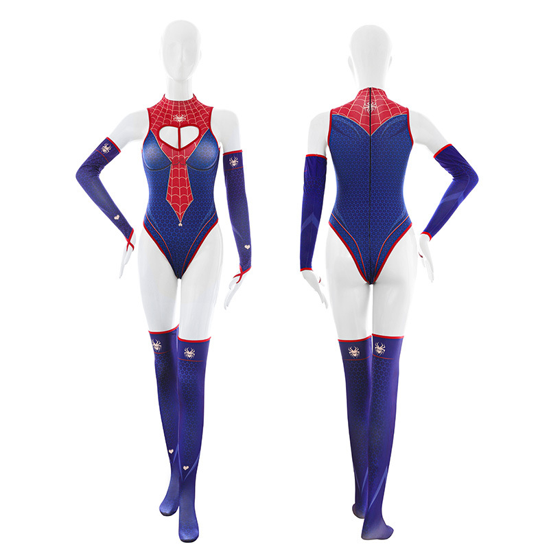 PXFS スパイダーウーマン ジッパー オープンクロッチ プリント スーツ セクシー ランジェリー セクシー ジャンプスーツ アニメ 制服 2412