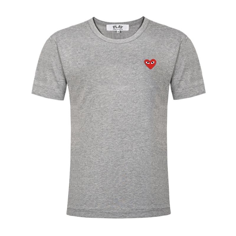 PLAY camiseta de manga corta unisex con bordado de corazón de mosaico de verano, corazón doble, corazón dorado