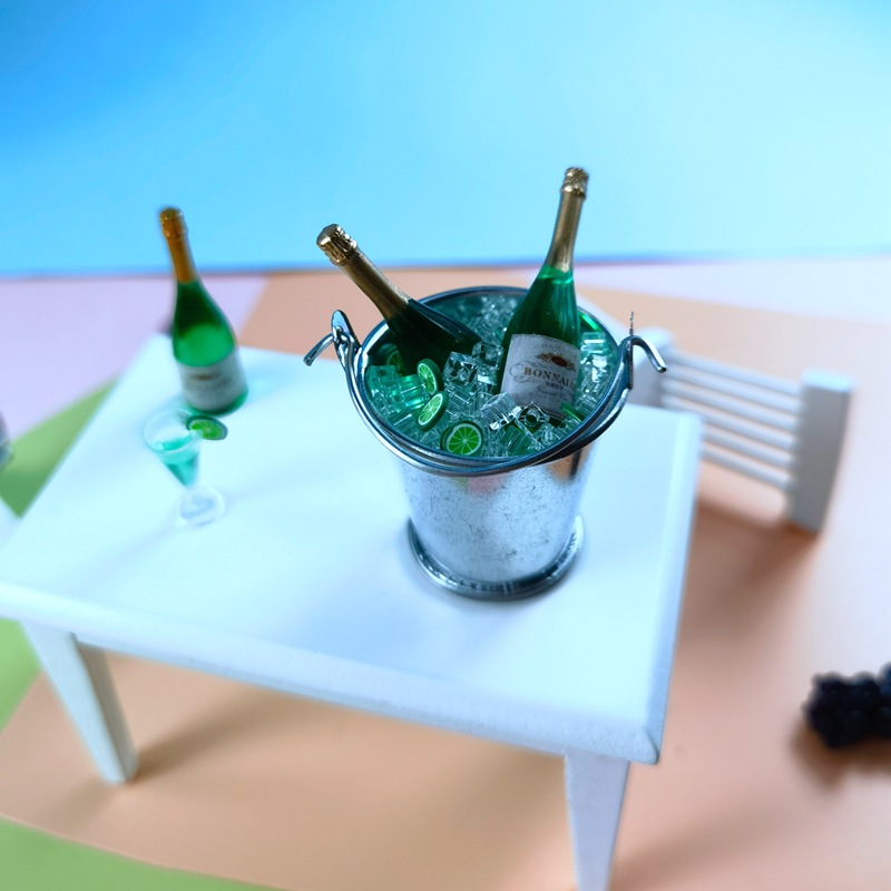 1:12 Dollhouse Accessories DIY Scene Model Bar Creative Ornament Mini Simulated Champagne Sparkling Wine Ice Bucket