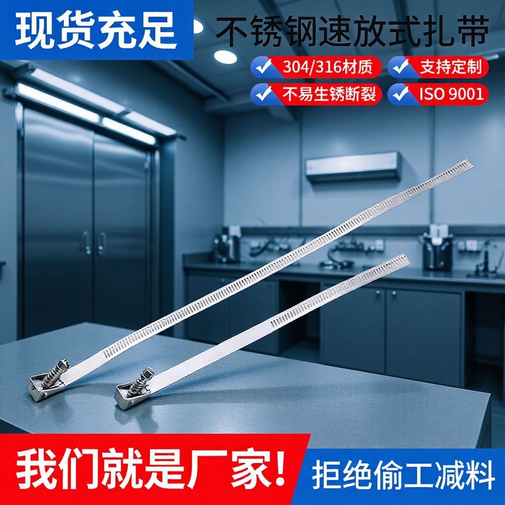 304速放式束线不锈钢扎带万能夹5-35cm立杆抱杆抱箍