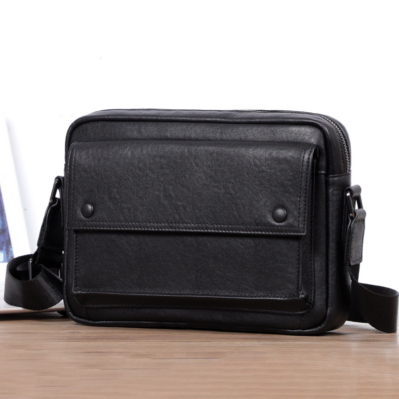 Túi đeo chéo nam da bò thật kiểu ngang cỡ nhỏ 29×11×17 cm — Màu đen