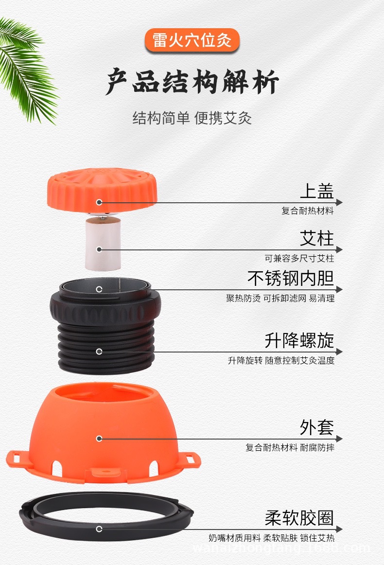 Portable Moxibustion Device Lei Huo Xue Wei Jiu Single Hole Acupoint Moxa Jar with 54 Moxa Sticks Essential Oil Straps Acupoint Chart Gift Box 450g overview