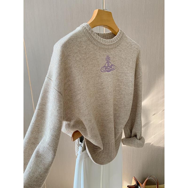 外贸渠道单~博主推荐 西后土星刺绣毛衣羊毛开叉套头针织衫上衣