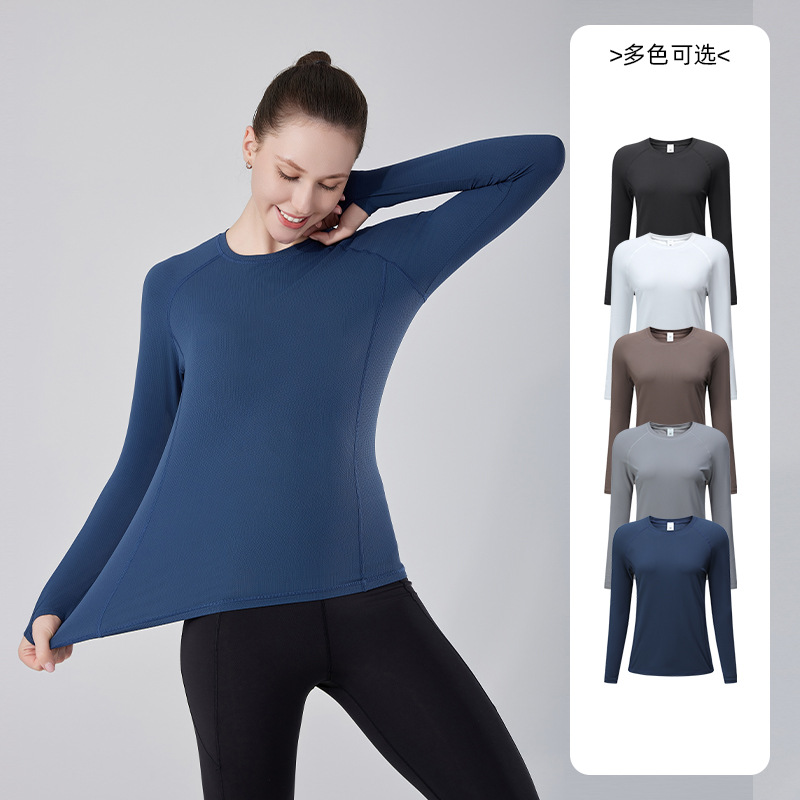 Nueva Ropa Interior Deportiva para Mujer de Otoño e Invierno, Camiseta Interior de Manga Larga de Seda Helada de Secado Rápido para Yoga, Running y Fitness al Aire Libre