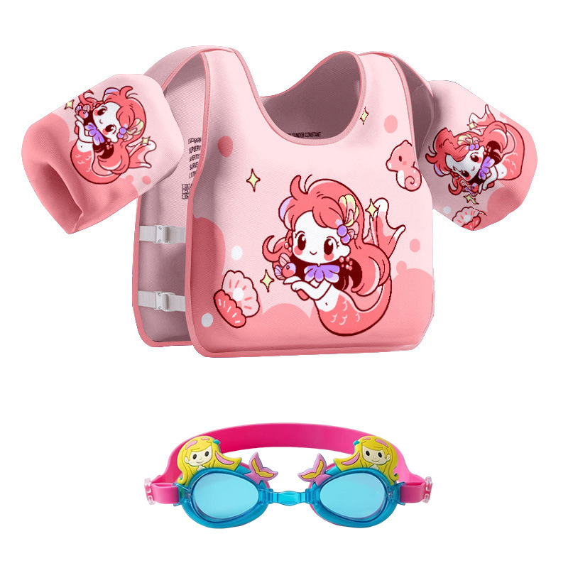 Chaleco flotante infantil de dibujos animados grueso chaleco de natación para niños combinación de gafas de natación pony image 17
