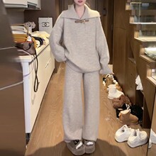 慵懒风针织翻领毛衣阔腿裤两件套女秋冬宽松休闲气质松弛感套装