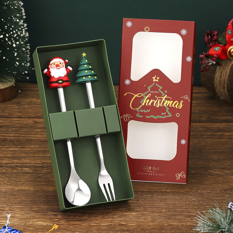 クリスマススプーンとフォーク6点セット漫画人形デザートコーヒースプーンステンレス鋼食器フルーツフォーククリスマスホリデーギフト|undefined