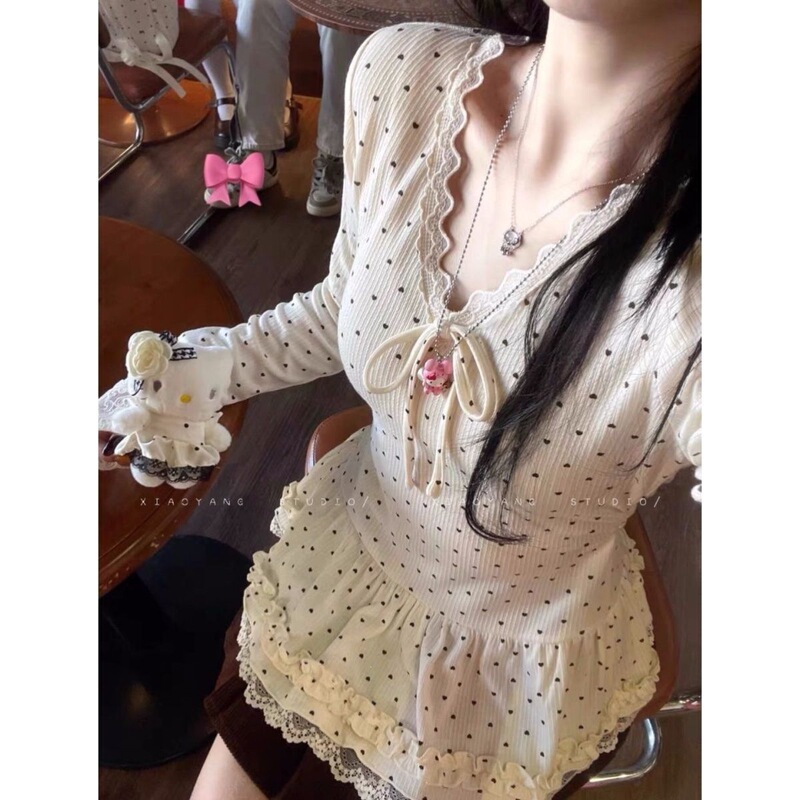 Soft and fluffy puff bow ruffled A-line top with long sleeve T-shirt for women, new autumn and winter slim-fit base shirt Soft and fluffy puff bow ruffled A-line top with long sleeve T-shirt for women, new autumn and winter slim-fit base shirt