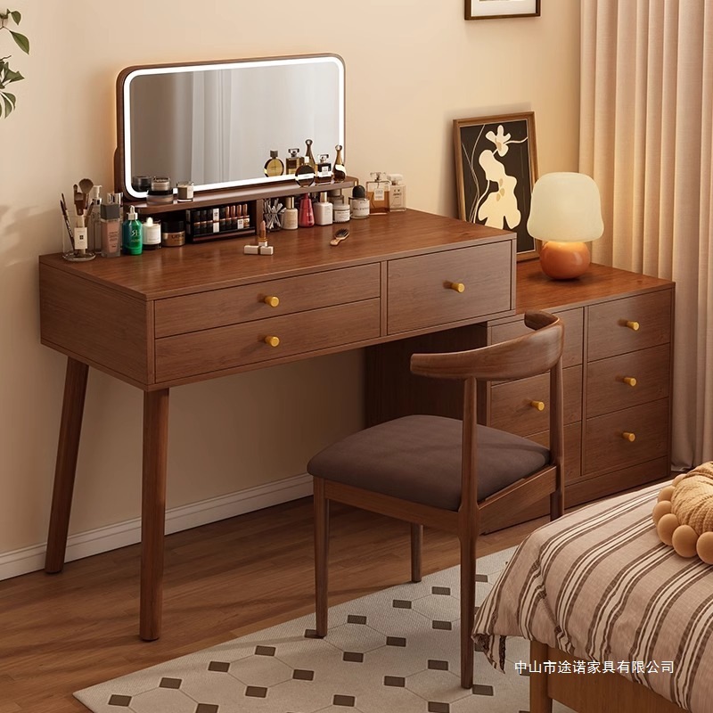 Dressing Table New Chinese Style Light Luxury High-End Walnut Color Dressing Table Modern Simple Bedroom Small Apartment Dressing Table Factory