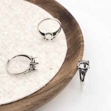 白铜复古做旧卷草纹爪镶戒指空托百搭未镶嵌女款戒托7*9mm批发