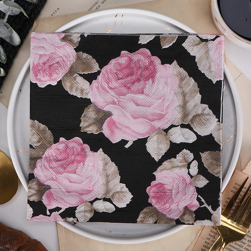 Factory new color rose printed napkins floral decorative placemats creative paper towels party wood pulp paper towels