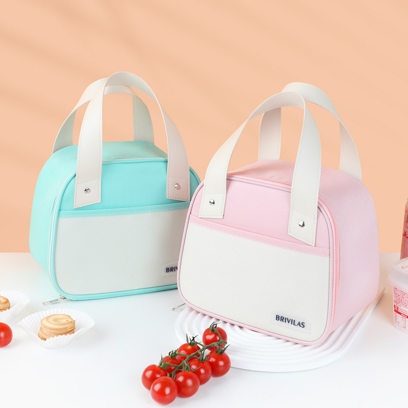 Bolsa aislante trapezoidal a juego de color de moda, bolsa de caja de almuerzo de papel de aluminio grueso portátil, bolsa de almuerzo en el trabajo, bolsa de almuerzo