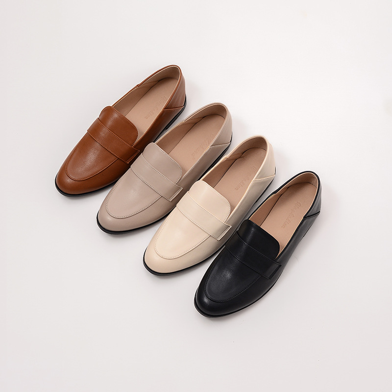 葡萄妈studio春秋季新款软皮气质厚底单鞋一脚蹬粗跟乐福小皮鞋女