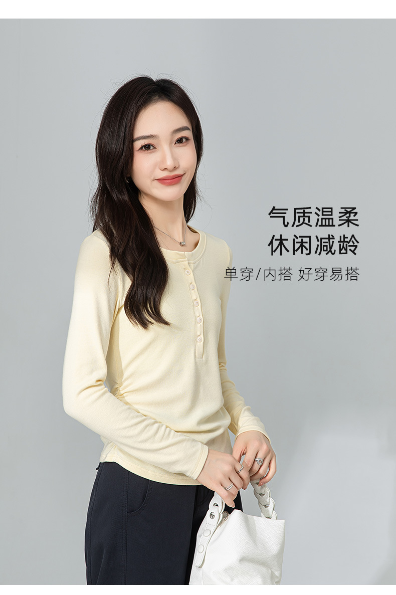 Áo thun nữ tay dài cổ nửa mở ôm eo tôn dáng kiểu Mỹ — Màu vàng ngỗng chi tiết 20