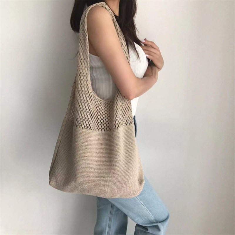 Hollow Knitted Bag, Fashionable and Versatile Handbag, Cross-Border Simple Woven Bag, Large Capacity Crossbody Shoulder Bag, Underarm Bag