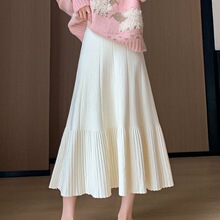 秋冬a字半身裙小个子女2026新款中长款加厚鱼尾毛线针织百褶裙